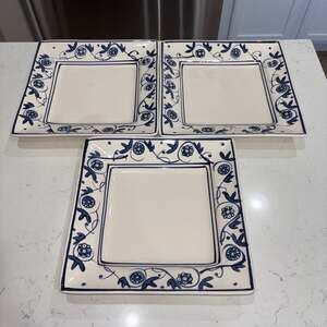 HD Designs Annalise Square Dinner Plate White Stoneware Blue Floral (3)